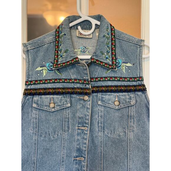 Vintage Bill Blass denim floral embroidered vest size medium - Picture 2 of 7